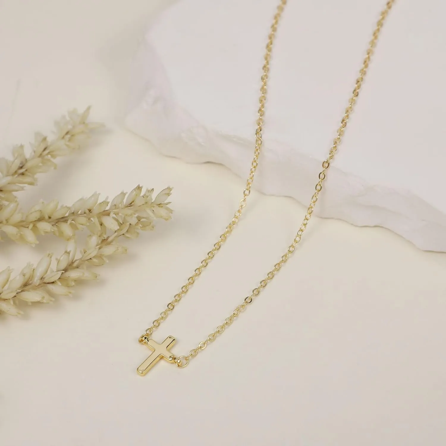Cross Necklace for Women 14K Gold Silver Plated Sideways Cross Necklace Set Dainty Simple Silver Cross Choker Trendy Cute Layered Gold Cross Pendant Chain Faith Jewelry Gift