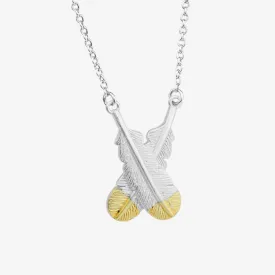 Crossed Huia Feather Necklace Silver