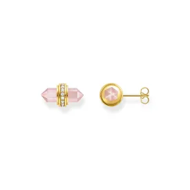 Crystal ear studs with rose quartz gold