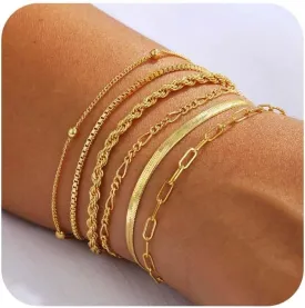 Dainty 14K Gold Bracelets for Women - Waterproof Stackable Gold Bracelet Set - Perfect for Stylish Women