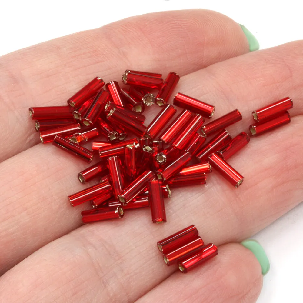 Dark Red 6.6mm Bugle Silver Lined - Pack of 5g
