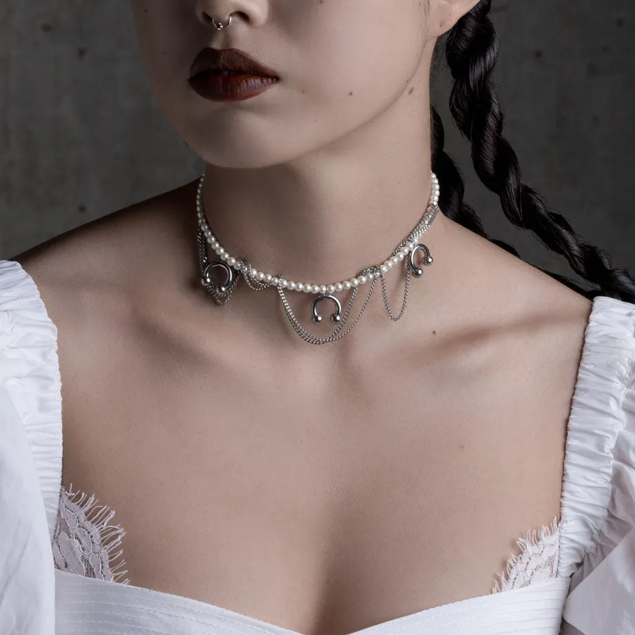 DECADENCE. Pearl & Chunky Barbell Collar - Gold