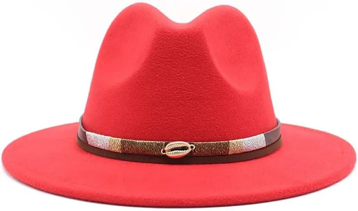 DHAEY Simple Casual Warm Woolen Felt Hat, Autumn and Winter Versatile British Jazz Hat Men Fashion Belt Top Hat Luopan Caps & Hats (Color : Rose Red, Size : Large(58-60cm))