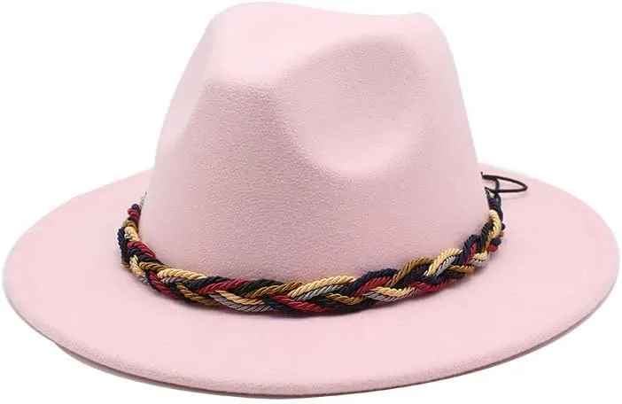 DHAEY Women's Fashion Simple Woolen Top Hat, Autumn and Winter Leisure Versatile Men's Jazz Hat Woven Rope Felt Hat Luopan Caps & Hats (Color : Pink Red, Size : Medium(56-58cm))