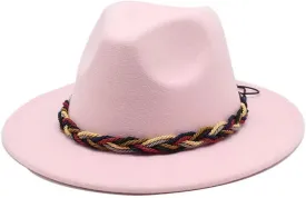 DHAEY Women's Fashion Simple Woolen Top Hat, Autumn and Winter Leisure Versatile Men's Jazz Hat Woven Rope Felt Hat Luopan Caps & Hats (Color : Pink Red, Size : Medium(56-58cm))