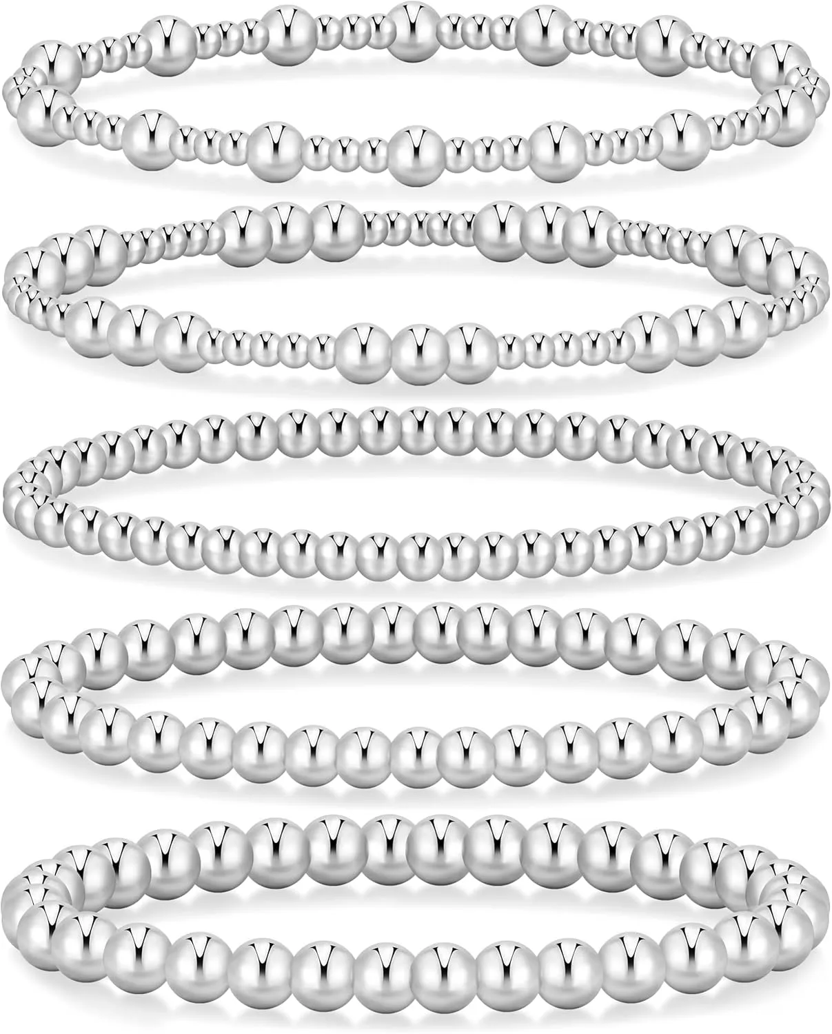 Dodder Gold Beaded Bracelets Set for Women, 14K Gold Plated Elastic Stretch Bead Bracelet Stack 5 Pcs 6"-7.5"