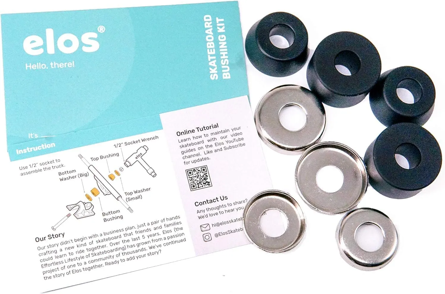 ELOS Skateboard Hardware Kit - Trucks Mounting Hardware, Skateboard Bearing, Bushings, Kingpin, Pivot Cups, Truck Nuts, Bolts, Skateboard Accessories & Skate Part