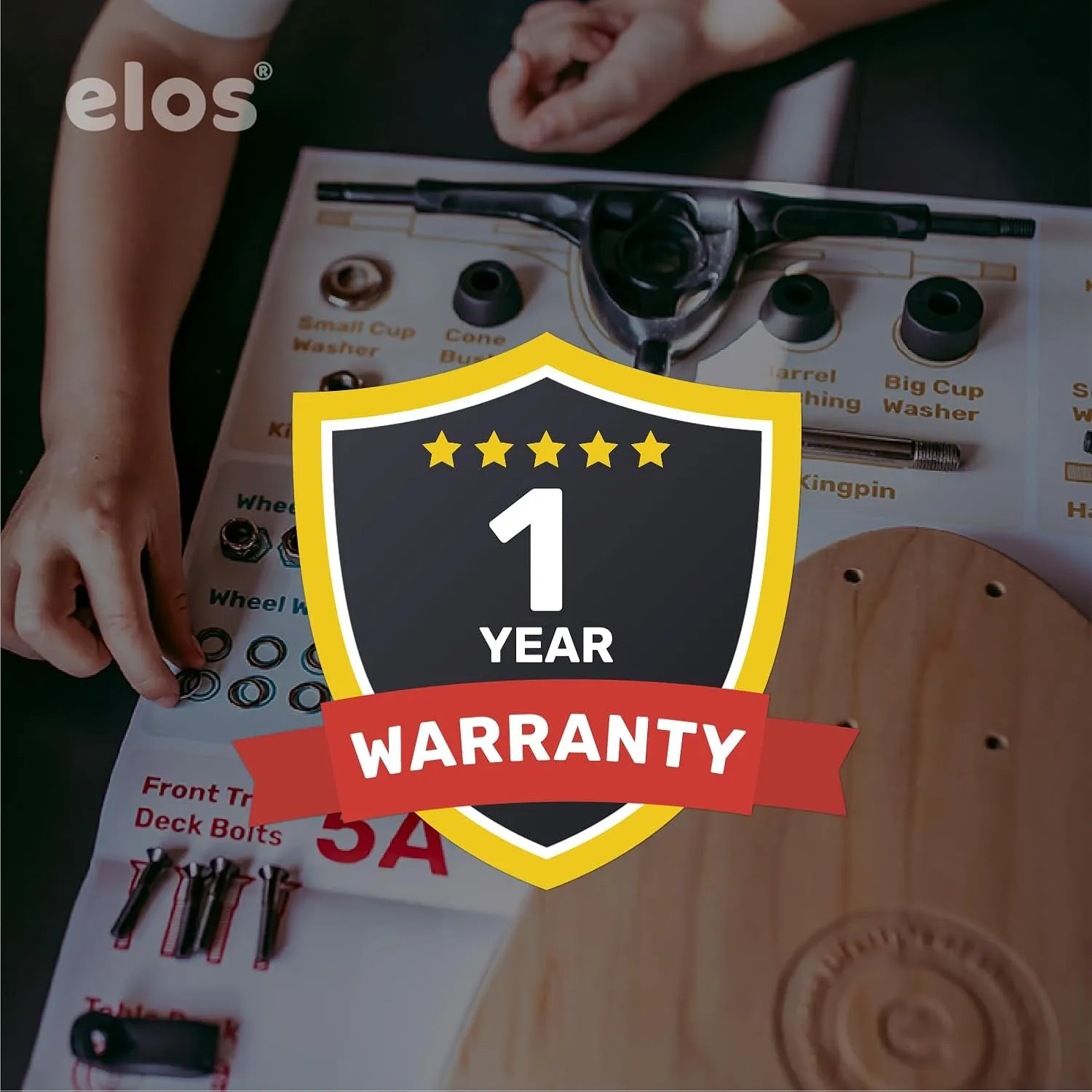 ELOS Skateboard Hardware Kit - Trucks Mounting Hardware, Skateboard Bearing, Bushings, Kingpin, Pivot Cups, Truck Nuts, Bolts, Skateboard Accessories & Skate Part