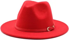European and American Fashion Jazz Hat Autumn and Winter Solid Color Felt Hat New Woolen Top Hat Fengyan Cowboy Hats (Color : Rose Red, Size : Medium(56-58cm))