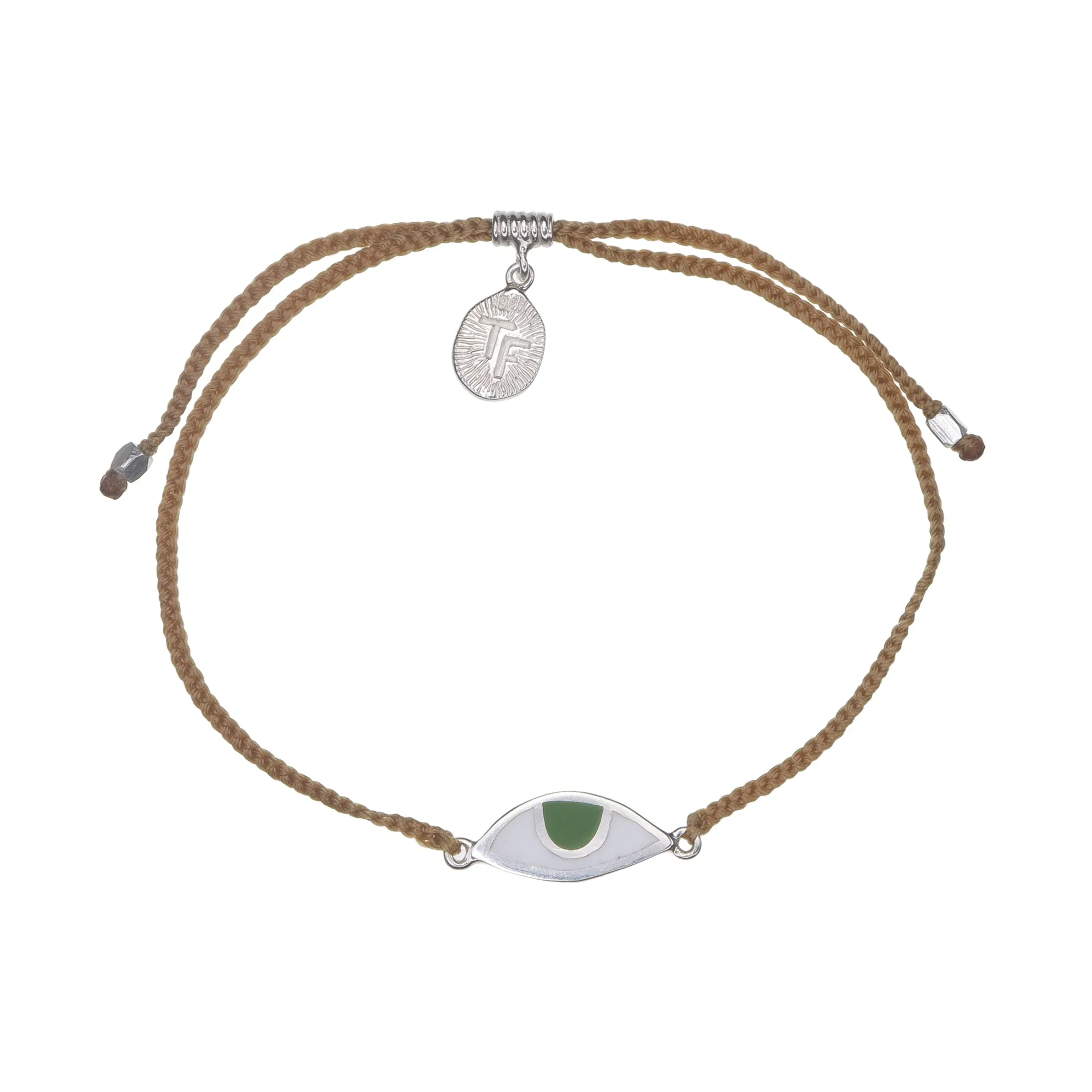 EYE PROTECTION BRACELET - BROWN WITH FOREST GREEN EYE - SILVER