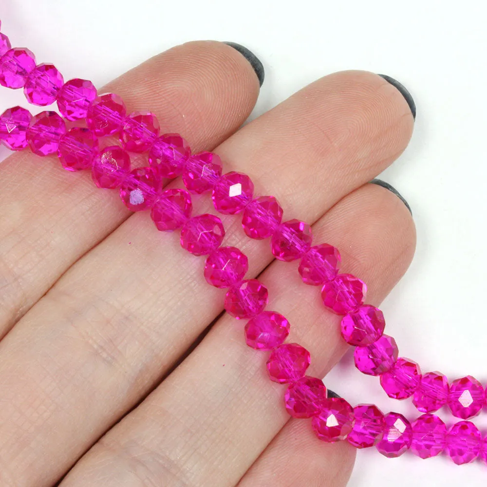Faceted Rondelle 4x6mm Bright Pink 4x6mm - 1 string
