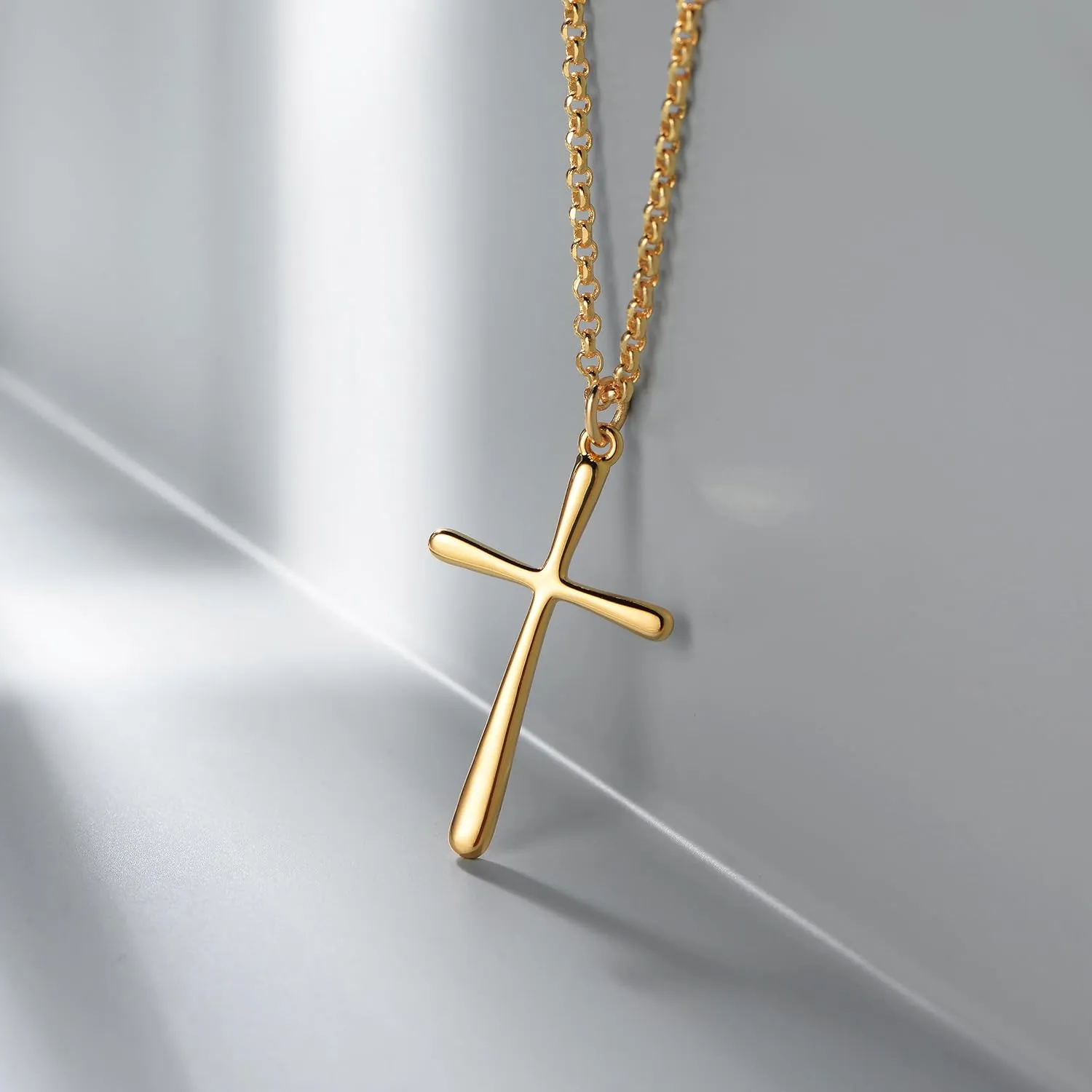 Fettero Cross Necklace Faith Pendant 14K Plated Dainty Chain Minimalist Simple Tiny God Lords Prayer Religious Jewelry