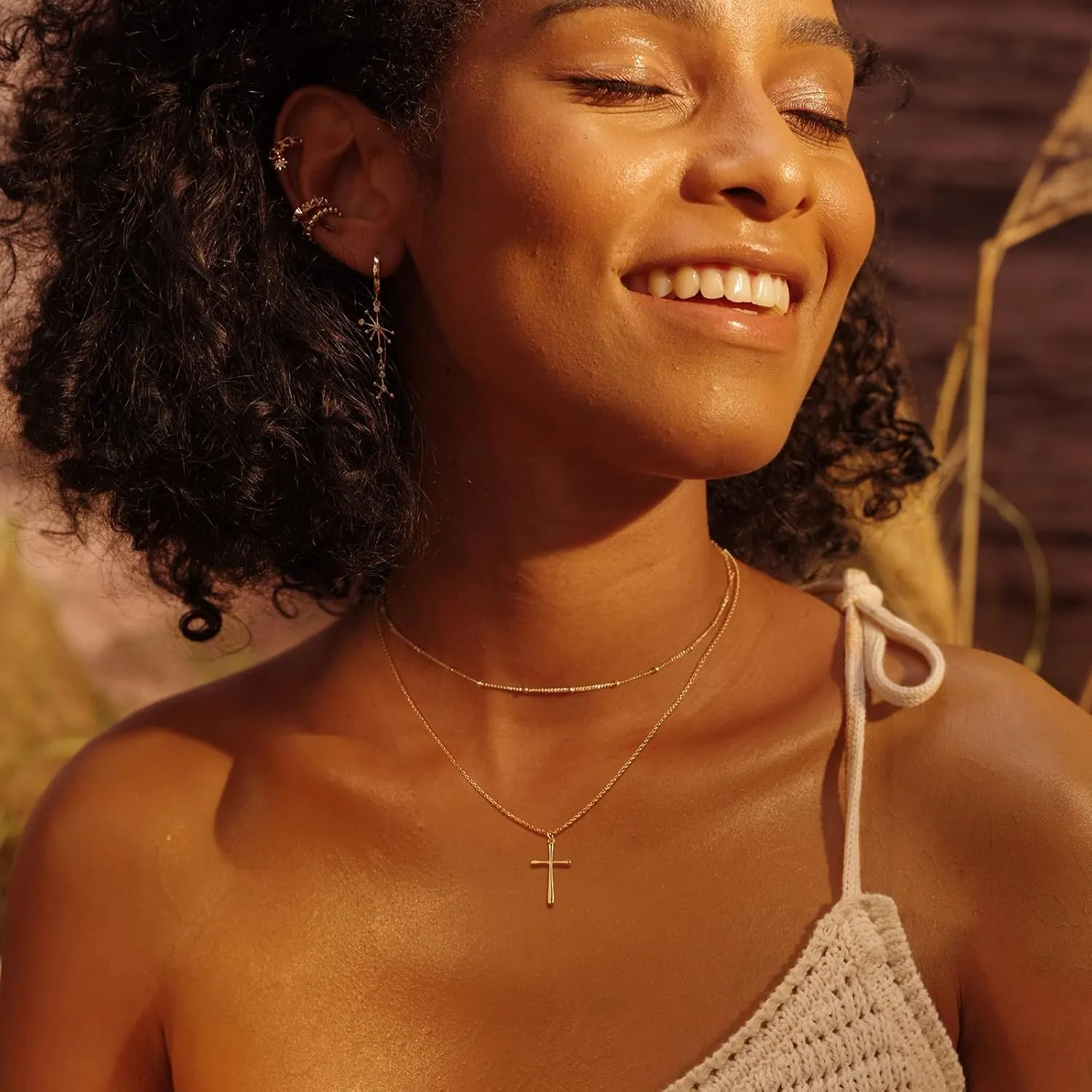 Fettero Cross Necklace Faith Pendant 14K Plated Dainty Chain Minimalist Simple Tiny God Lords Prayer Religious Jewelry