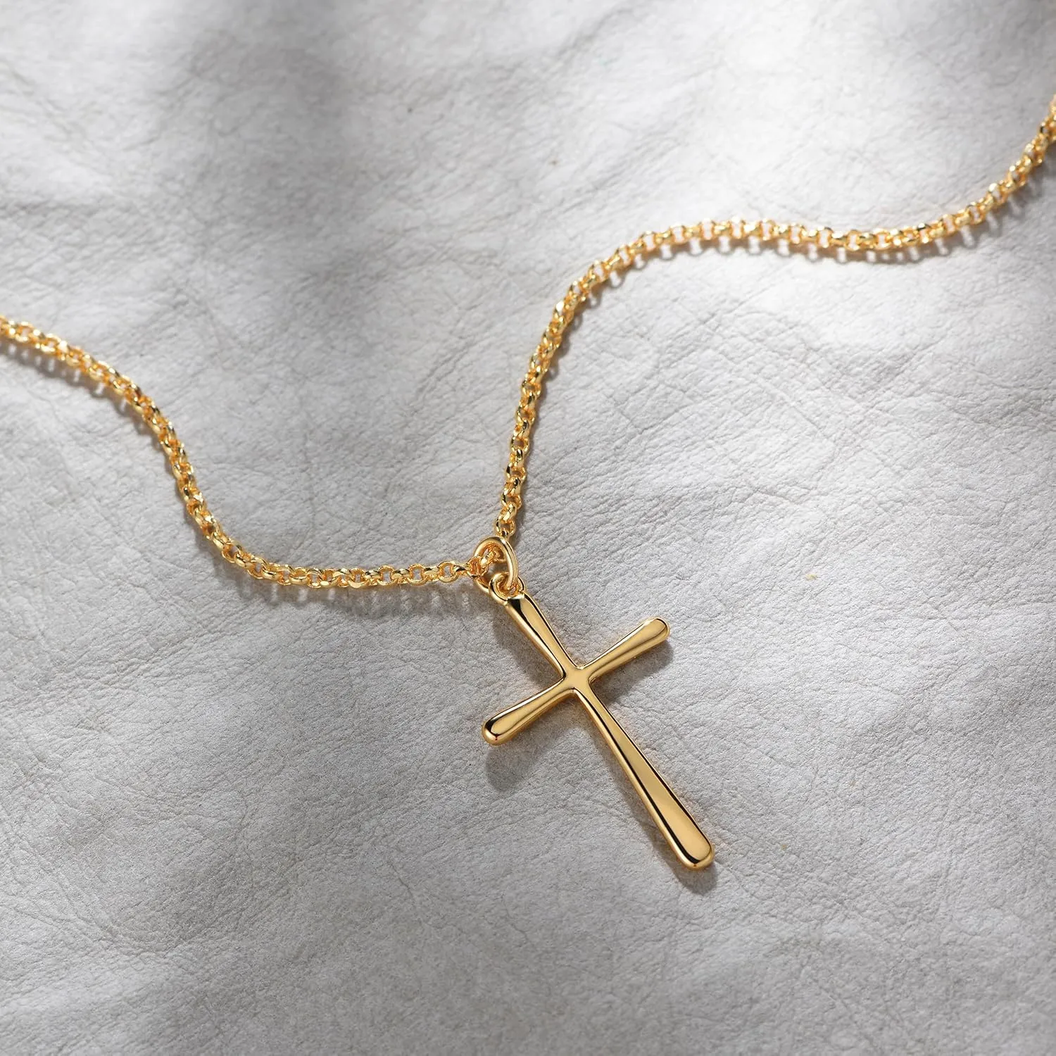 Fettero Cross Necklace Faith Pendant 14K Plated Dainty Chain Minimalist Simple Tiny God Lords Prayer Religious Jewelry