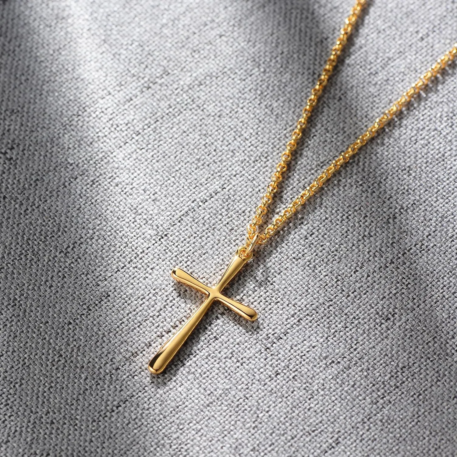 Fettero Cross Necklace Faith Pendant 14K Plated Dainty Chain Minimalist Simple Tiny God Lords Prayer Religious Jewelry