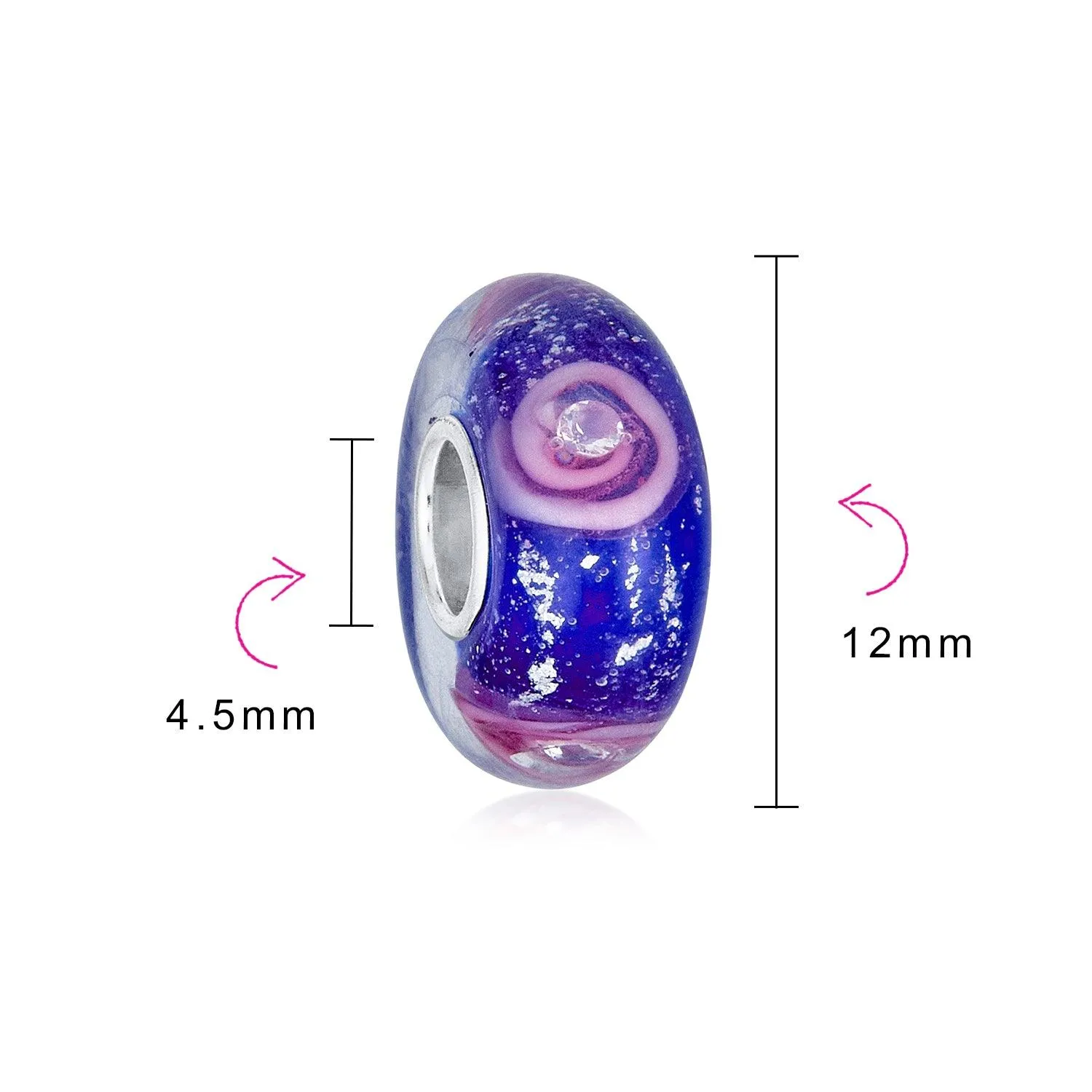 Flower Red Black Green Pink Hibiscus Rose Charm Bead Murano Glass Sterling Silver