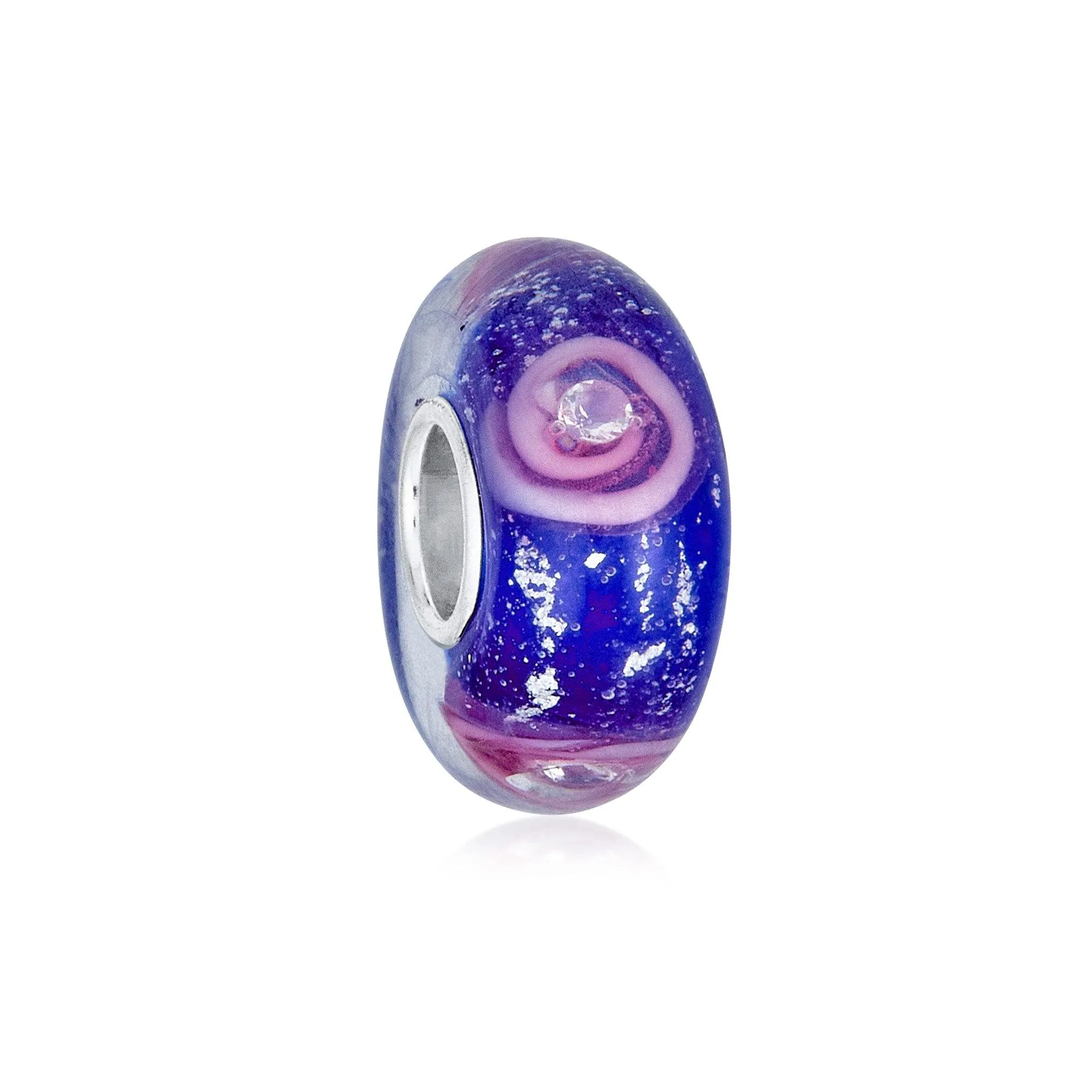 Flower Red Black Green Pink Hibiscus Rose Charm Bead Murano Glass Sterling Silver