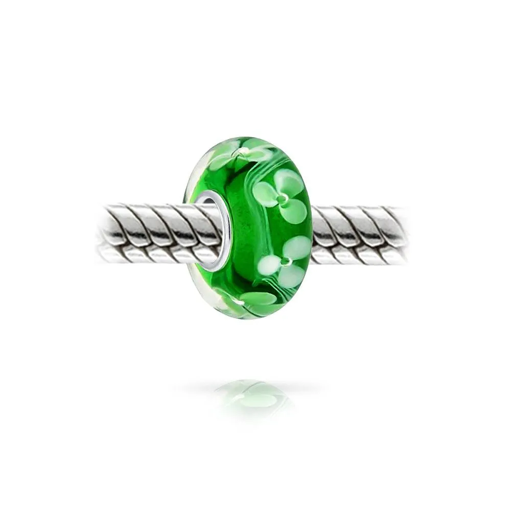Flower Red Black Green Pink Hibiscus Rose Charm Bead Murano Glass Sterling Silver