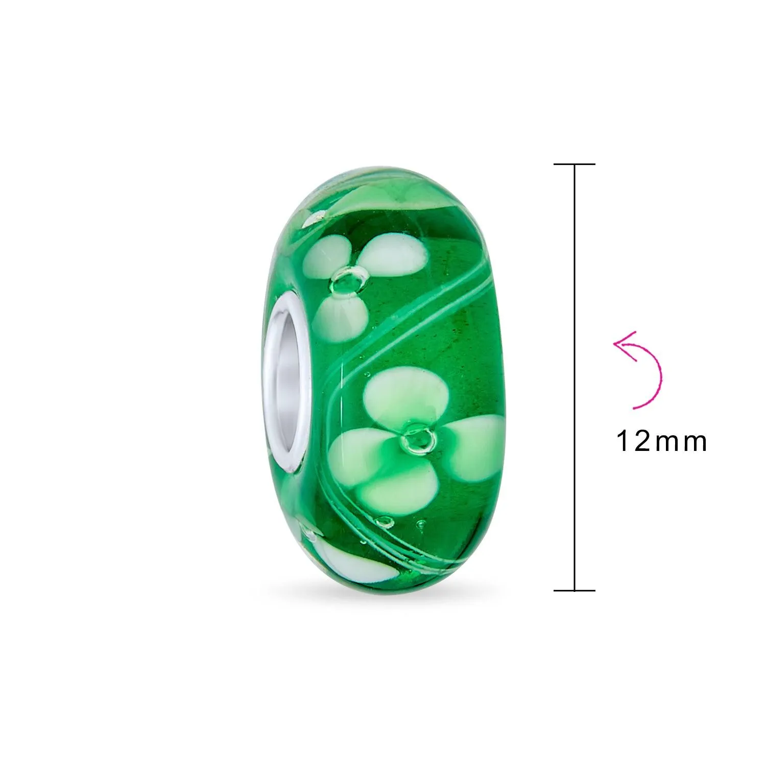 Flower Red Black Green Pink Hibiscus Rose Charm Bead Murano Glass Sterling Silver