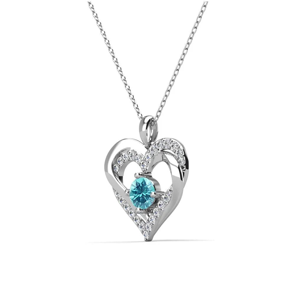 Forever 18k White Gold Plated Birthstone Double Heart Necklace with Crystals