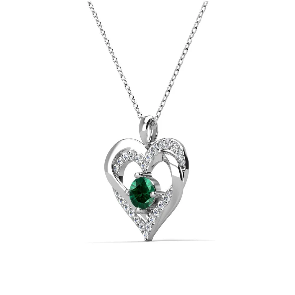 Forever 18k White Gold Plated Birthstone Double Heart Necklace with Crystals