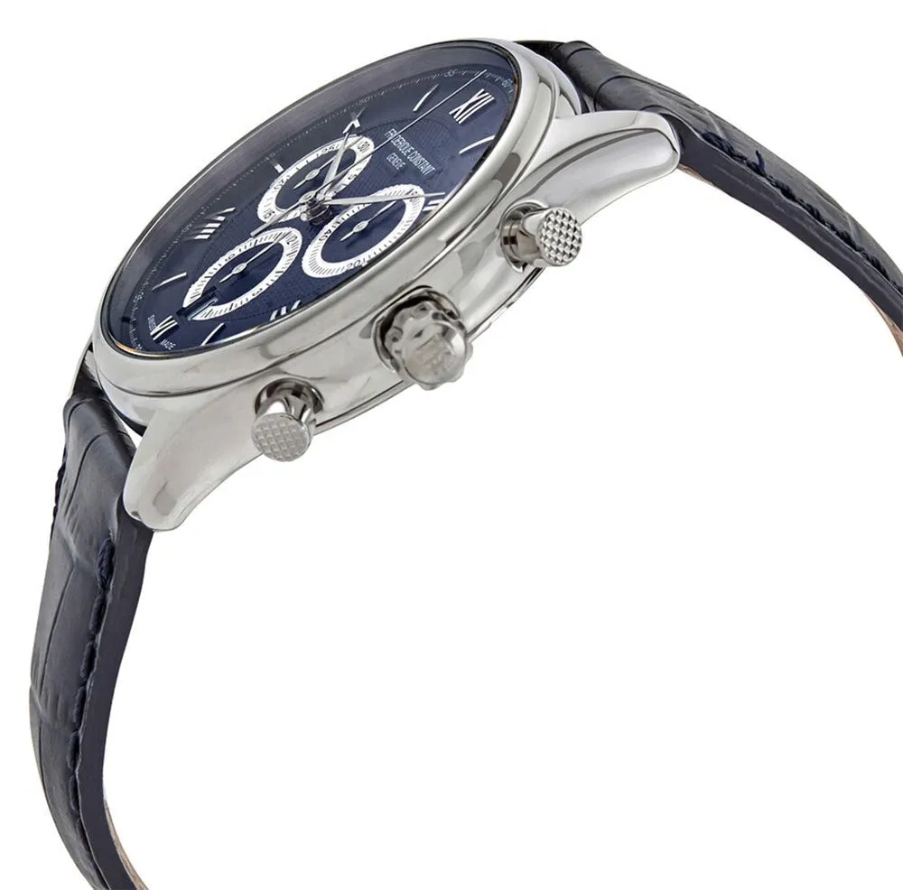 Frederique Constant Classics Chronograph Stainless Steel Blue Dial Blue Leather Strap Date Quartz Mens Watch FC-292MNS5B6