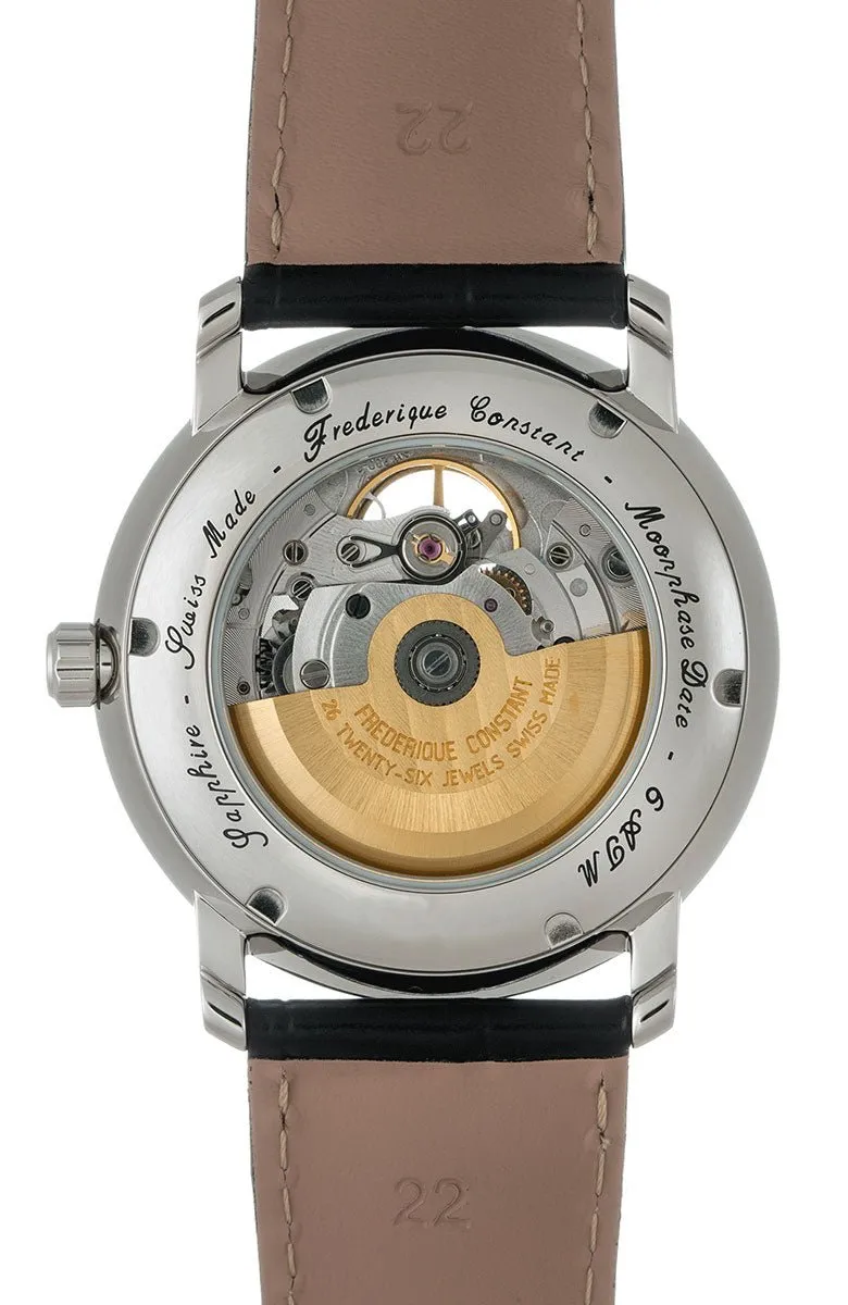 Frederique Constant Classics Heart Beat Moonphase Automatic Silver Dial Black Leather Strap Mens Watch FC-335MC4P6