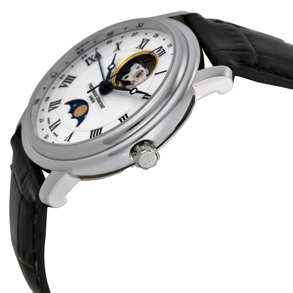 Frederique Constant Classics Heart Beat Moonphase Automatic Silver Dial Black Leather Strap Mens Watch FC-335MC4P6