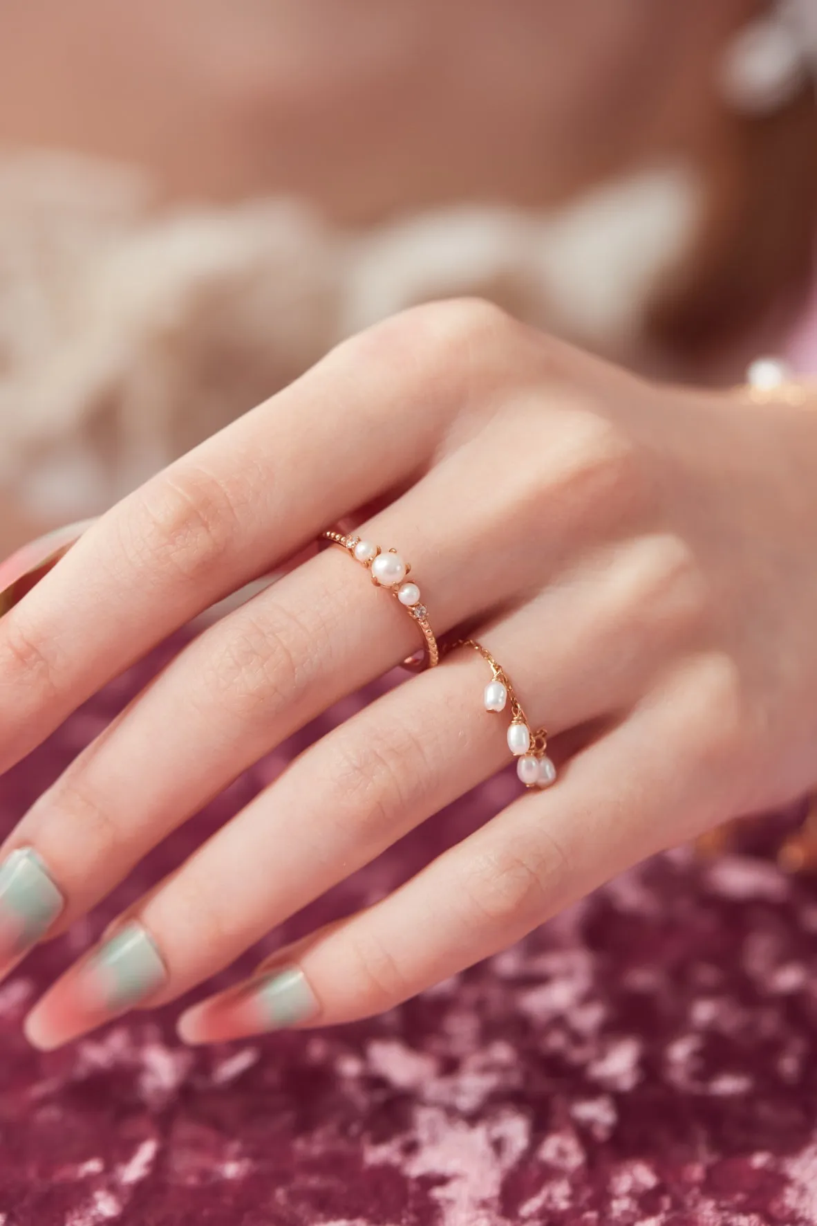 Freshwater Pearl Silver Adjustable Chain Ring - Surreal