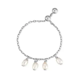Freshwater Pearl Silver Adjustable Chain Ring - Surreal