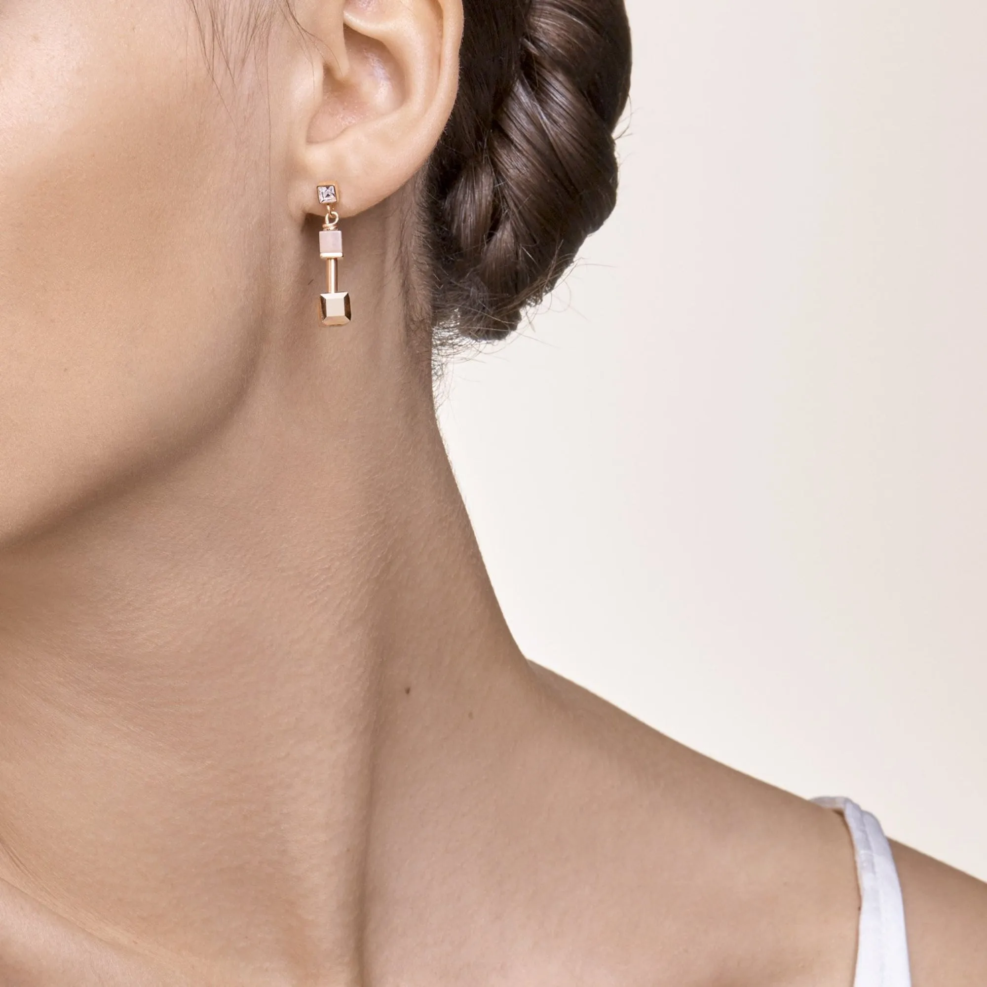 GeoCUBE Pink Aventurine Rose Gold-Peach Earrings