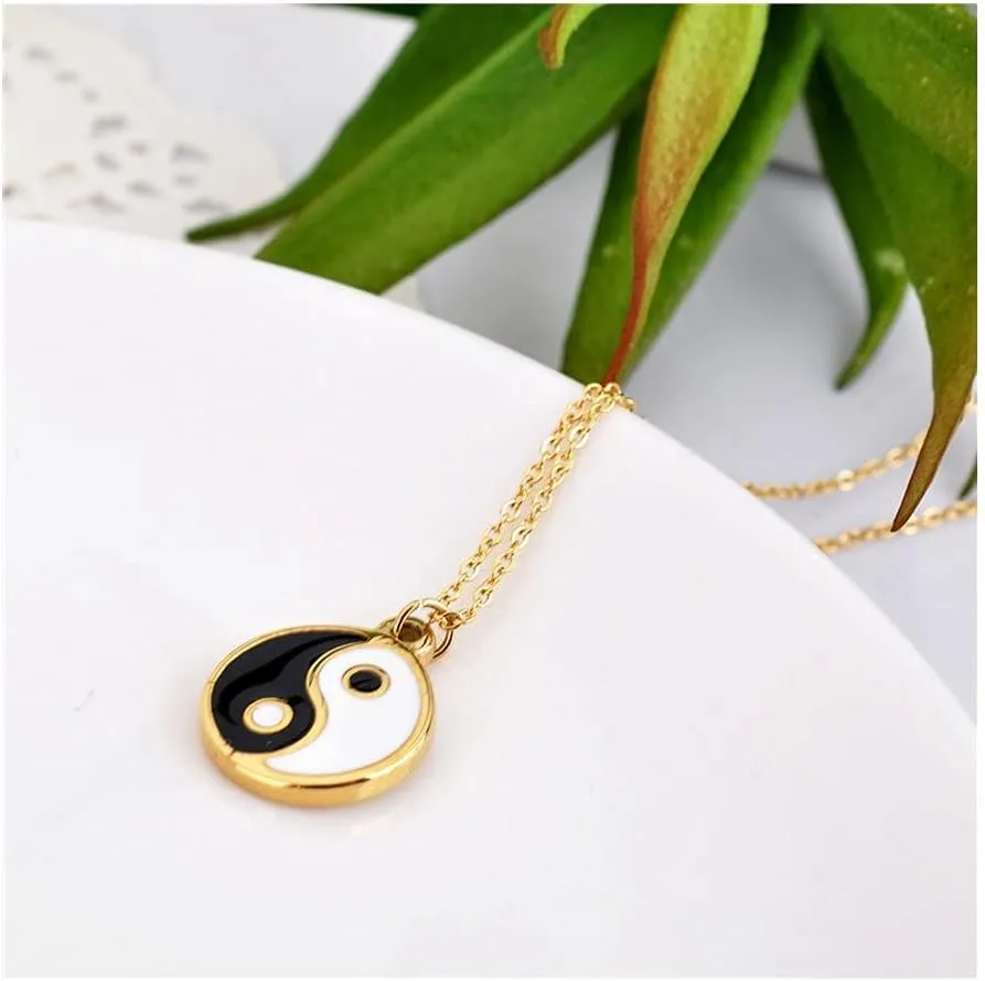 Gold Silver Yin Yang Pendant Necklace for Couples