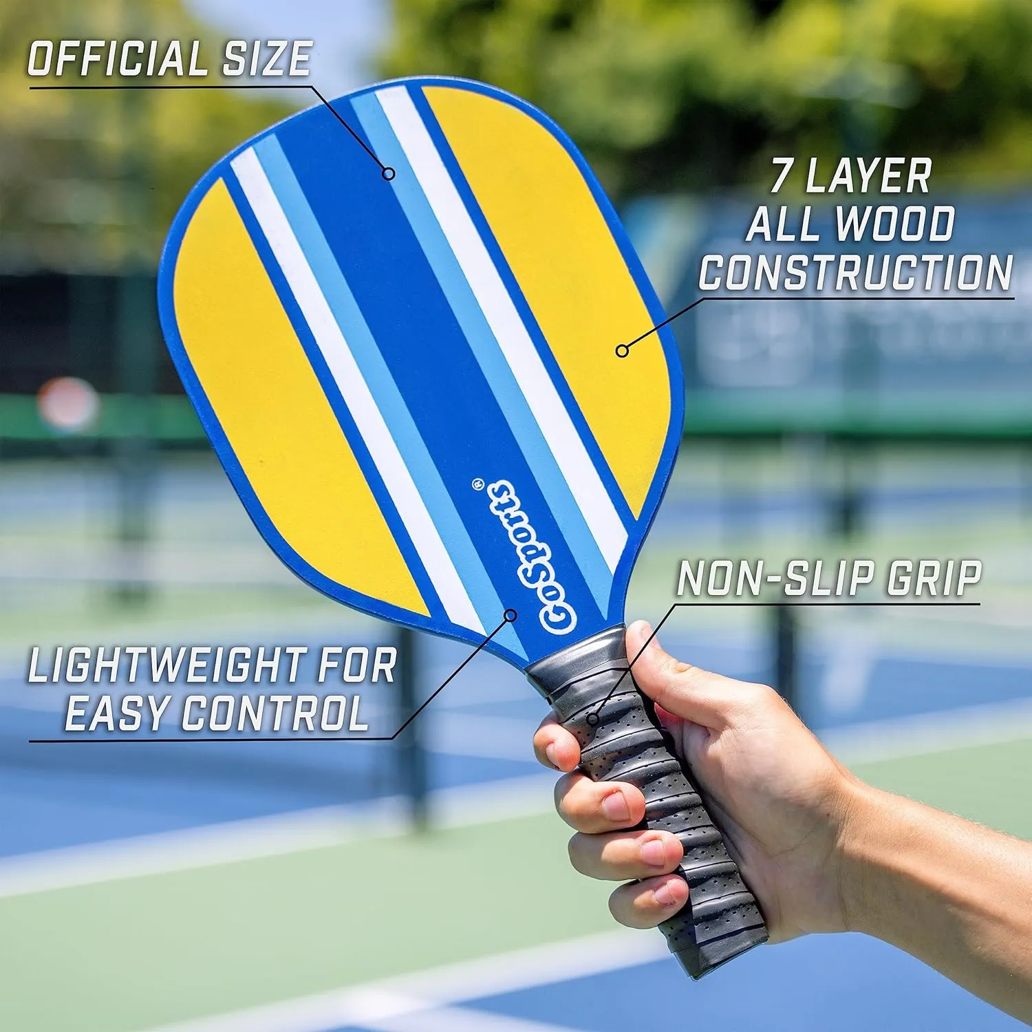 GoSports Pickleball Sets - Classic, Retro, Steel Blue, or Yellow - Includes 4 Paddles, 4 Regulation Pickleballs and Carry Case