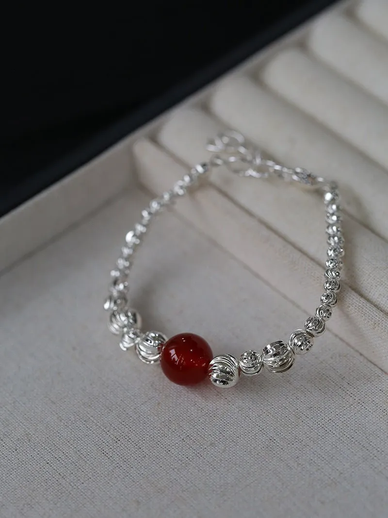 Graduated Silver Bean and Onyx Bracelet