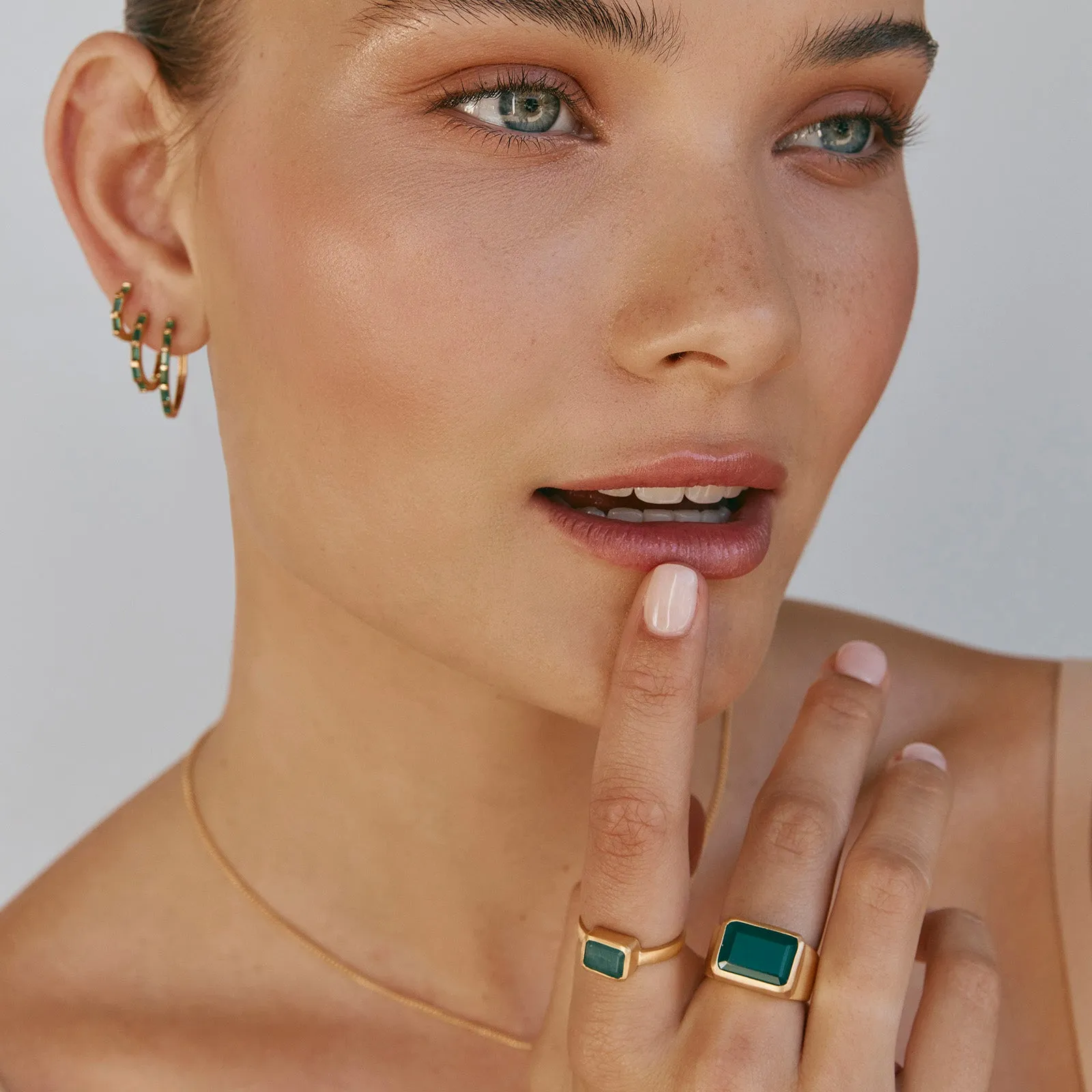 GREEN AGATE DECO RING