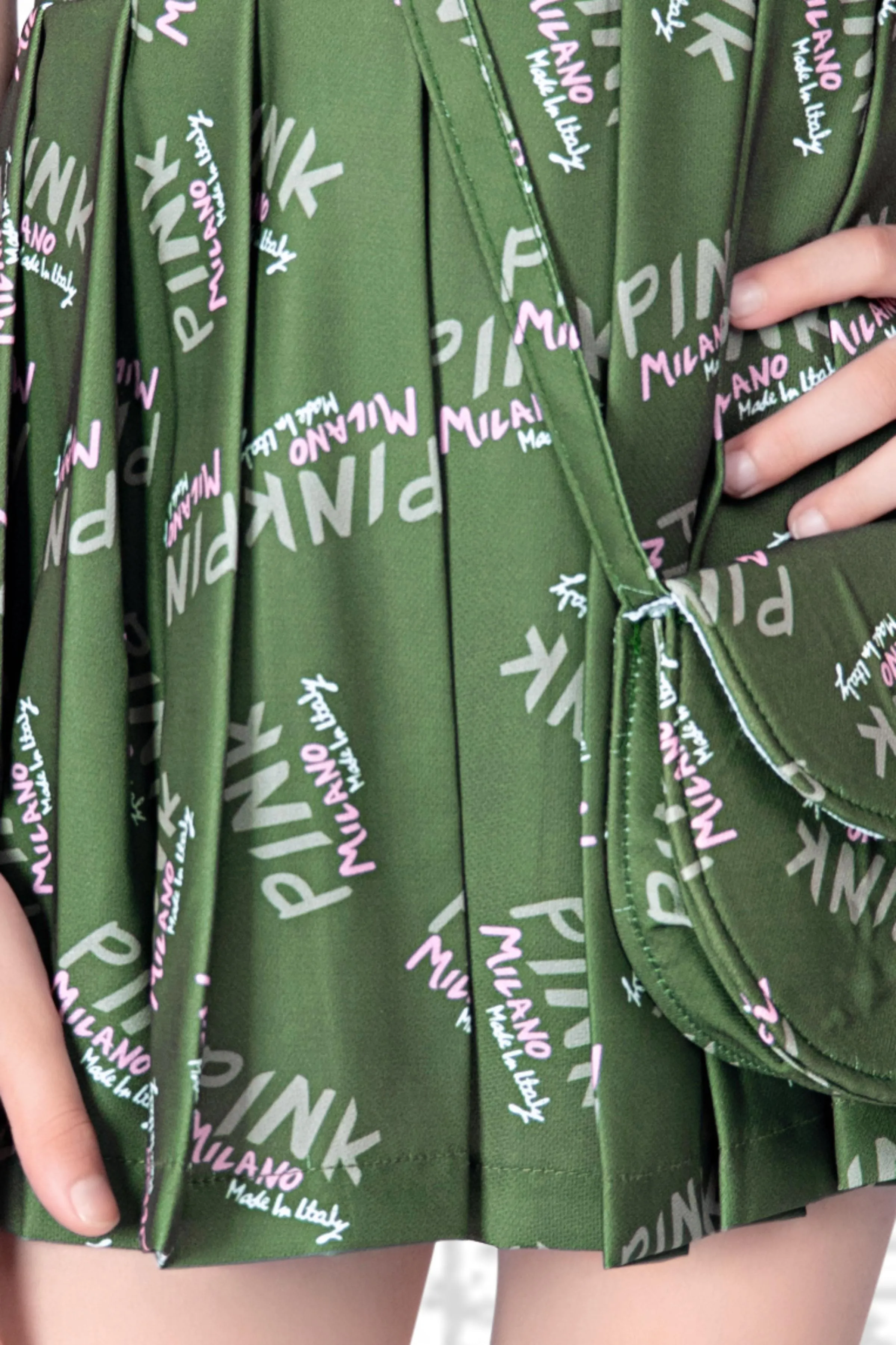 Green Printed Short Jumpsuit for Girls with Bag