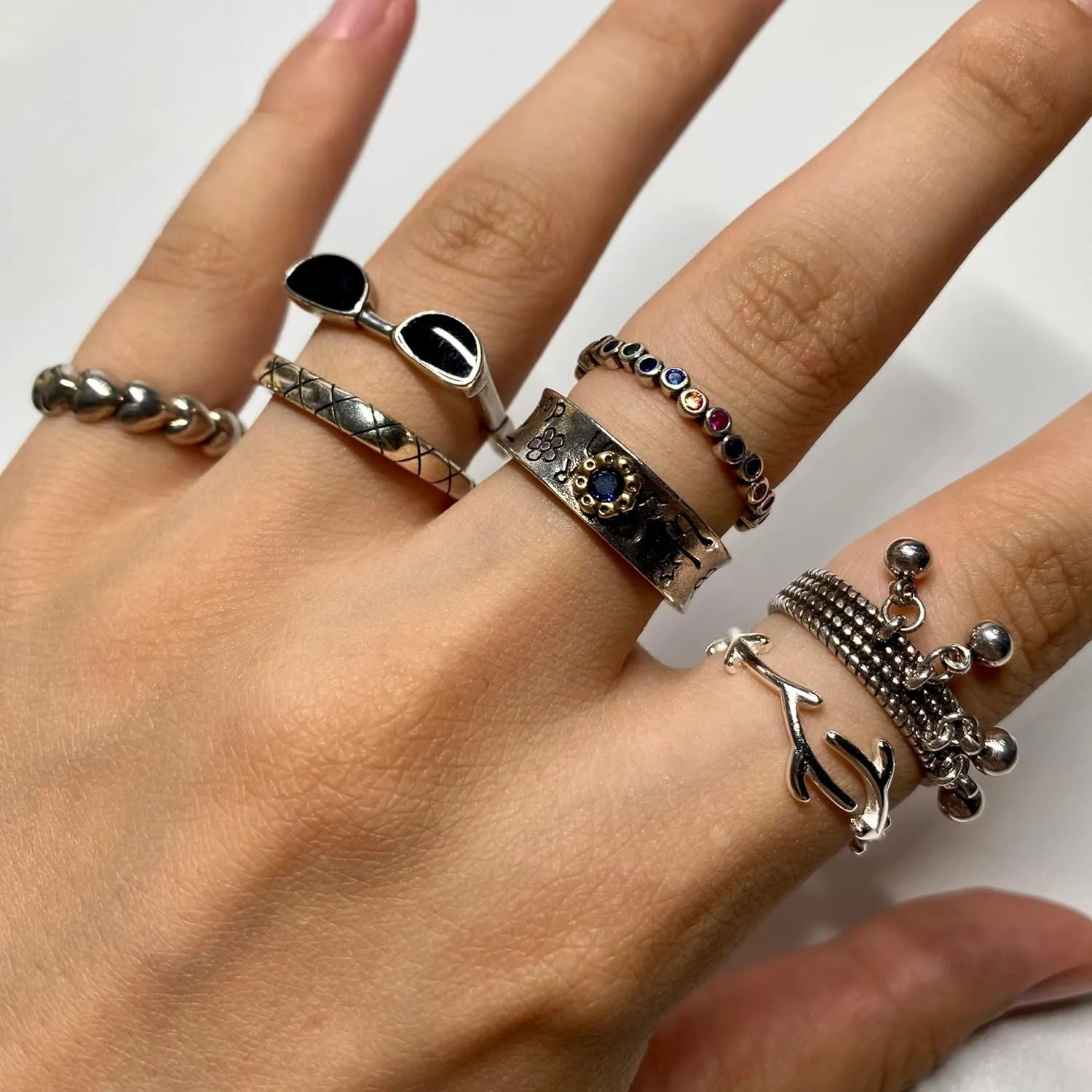 Handmade 925 Sterling Silver Ring Adjustable Cool Stacking Ring Vintage Personalized Jewelry for Women & Men