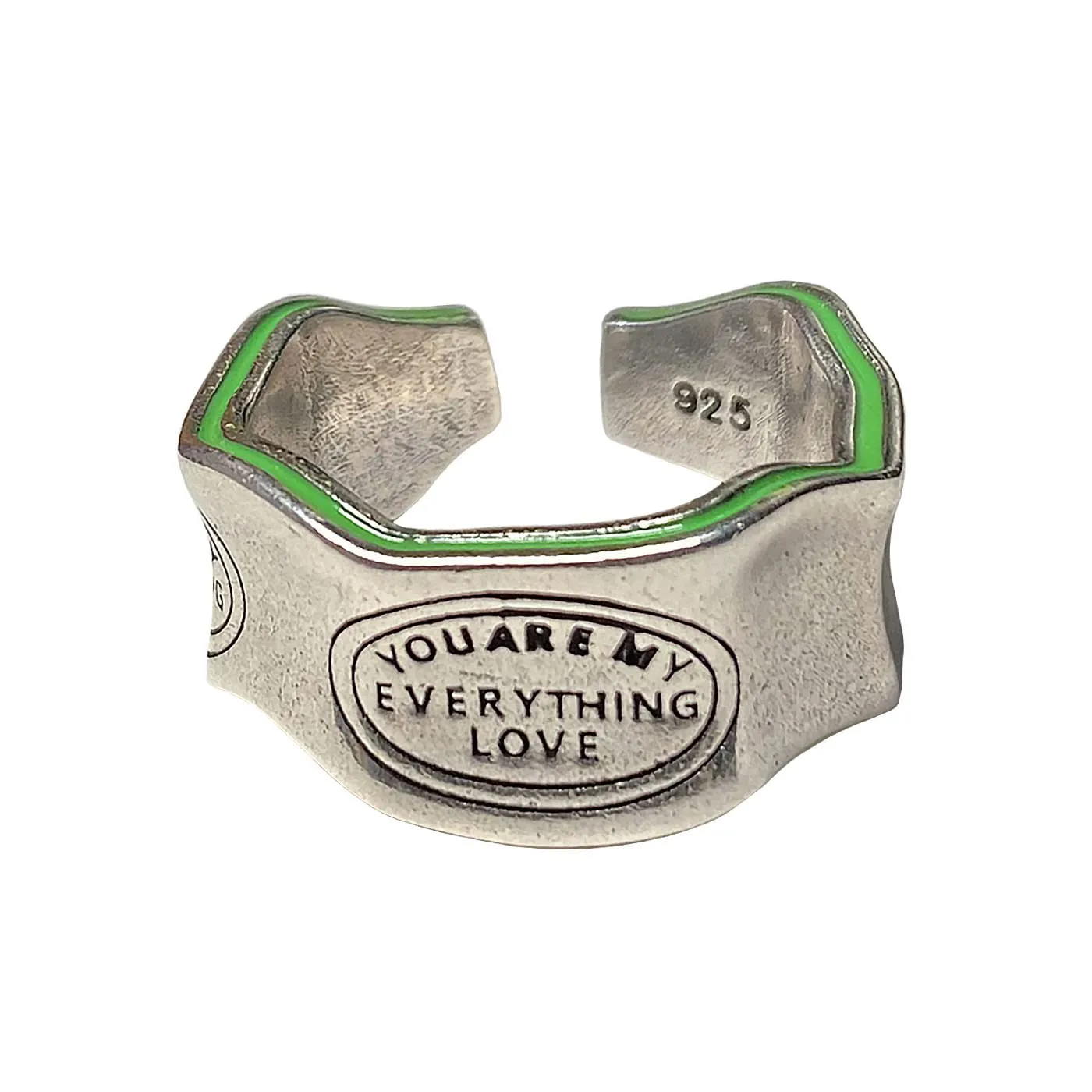 Handmade Vintage 925 Sterling Silver Wide Band Rings for Women/Men,Adjustable Thumb Finger Ring (You are my everything love)