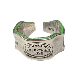 Handmade Vintage 925 Sterling Silver Wide Band Rings for Women/Men,Adjustable Thumb Finger Ring (You are my everything love)