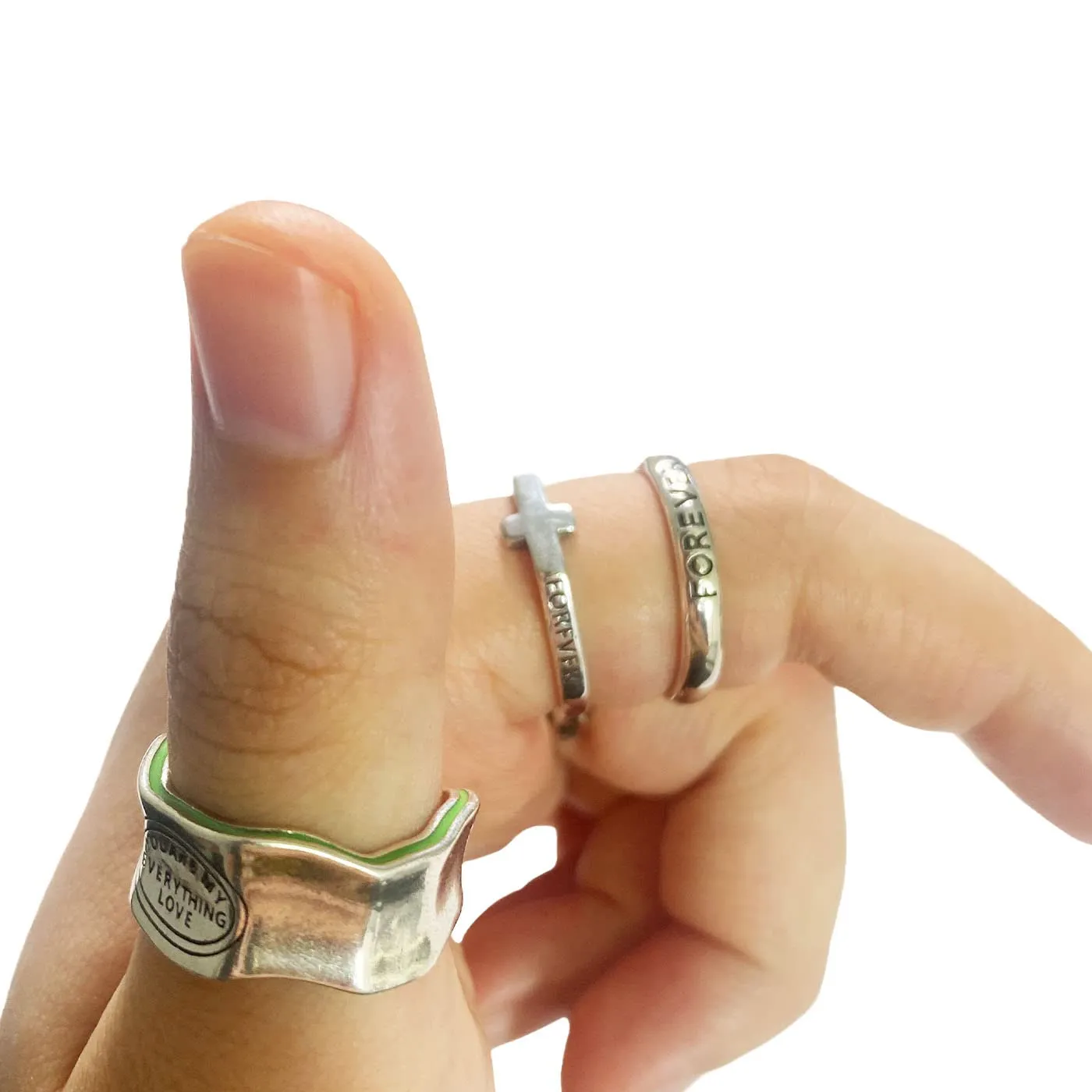 Handmade Vintage 925 Sterling Silver Wide Band Rings for Women/Men,Adjustable Thumb Finger Ring (You are my everything love)