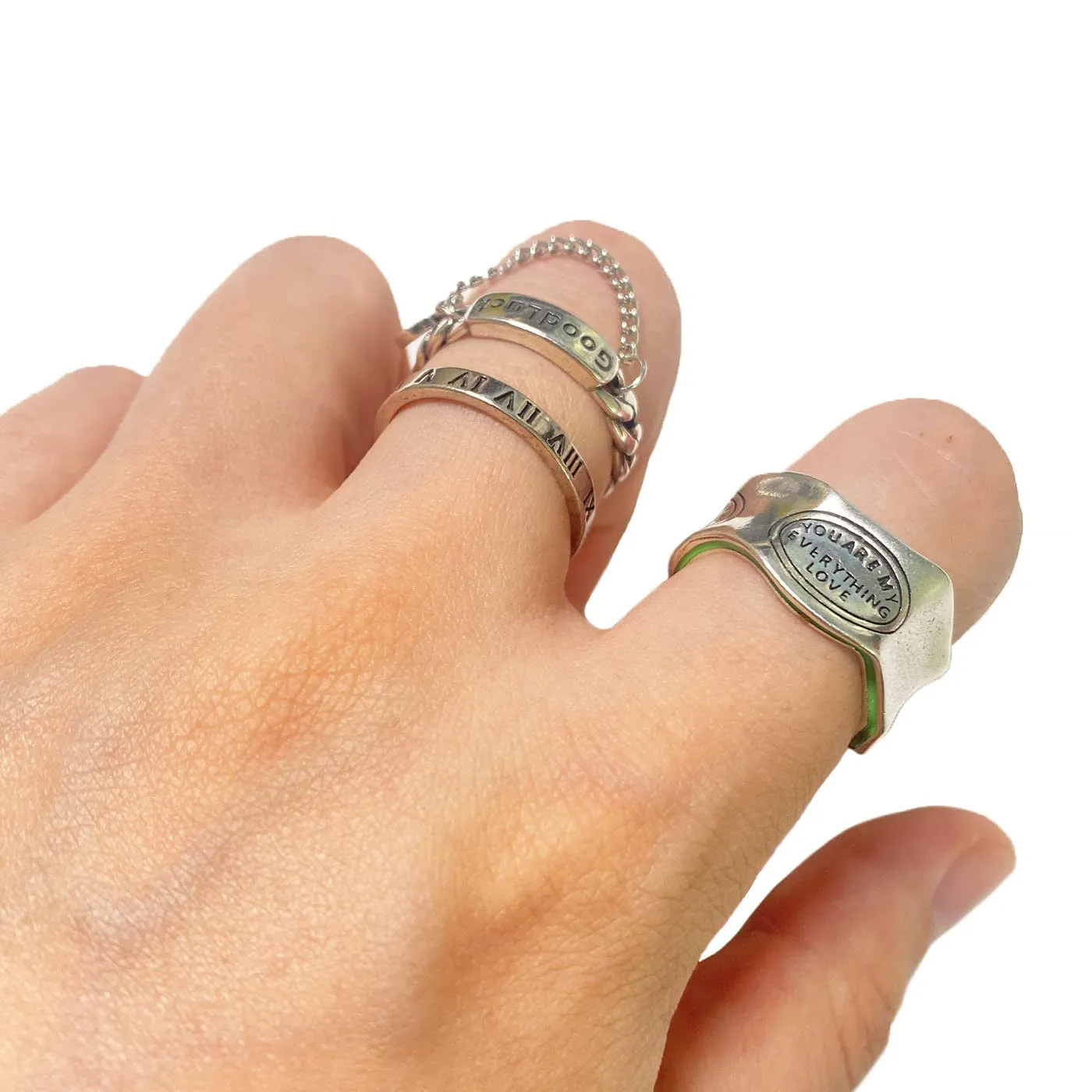 Handmade Vintage 925 Sterling Silver Wide Band Rings for Women/Men,Adjustable Thumb Finger Ring (You are my everything love)