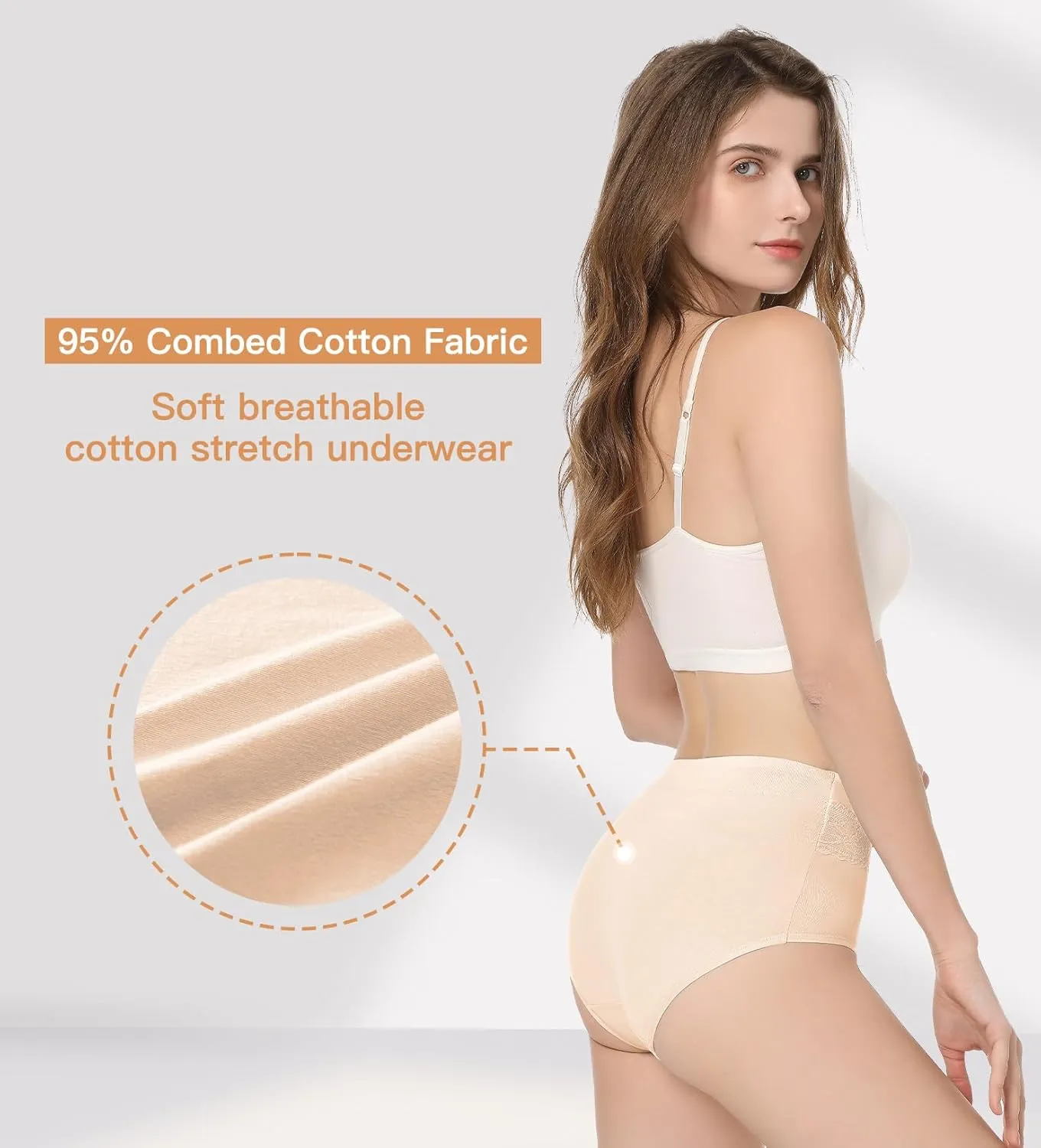 HAVVIS Women's Briefs Underwear Cotton High Waist Tummy Control Panties Rose Jacquard Ladies Panty Multipack