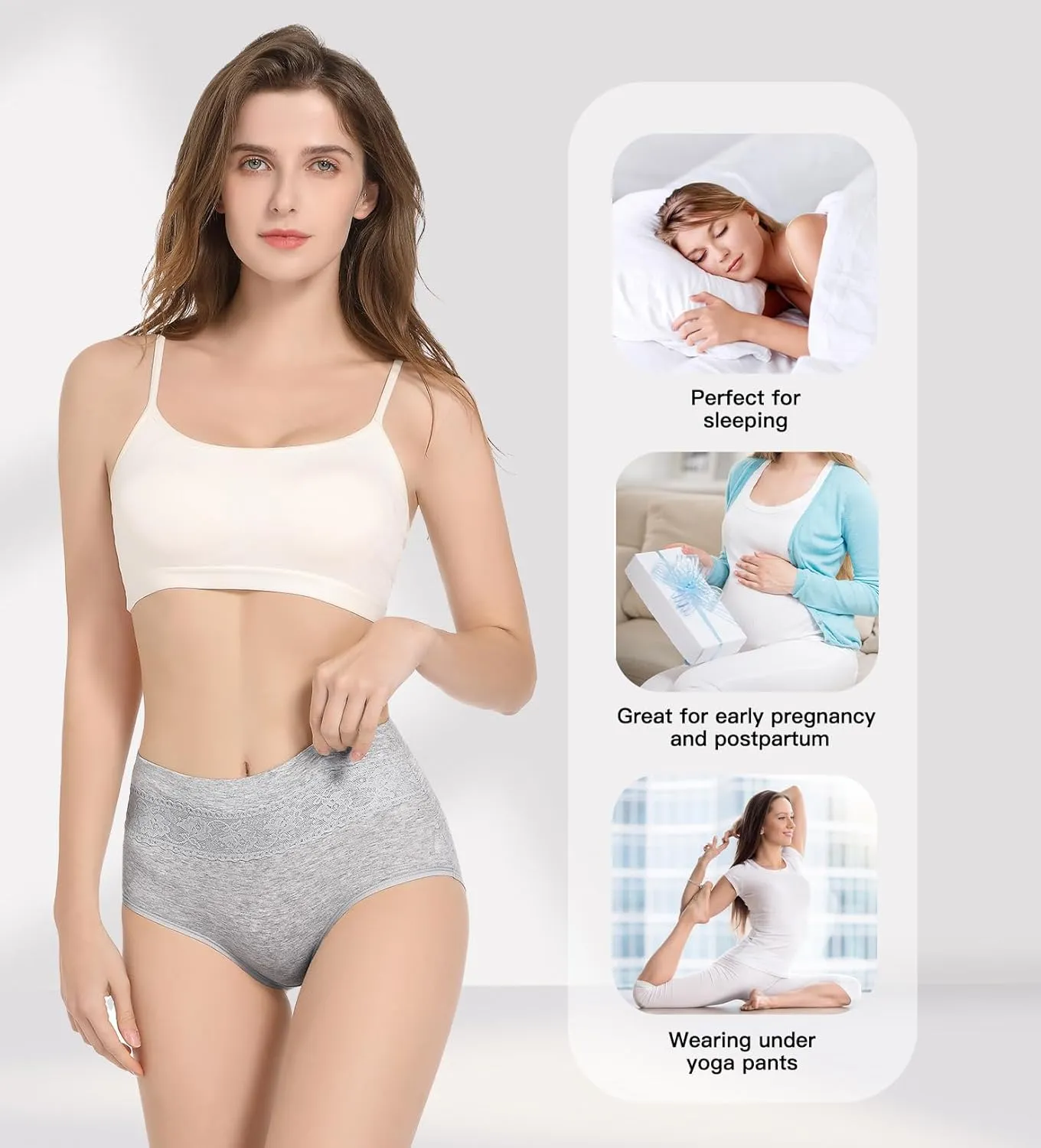 HAVVIS Women's Briefs Underwear Cotton High Waist Tummy Control Panties Rose Jacquard Ladies Panty Multipack