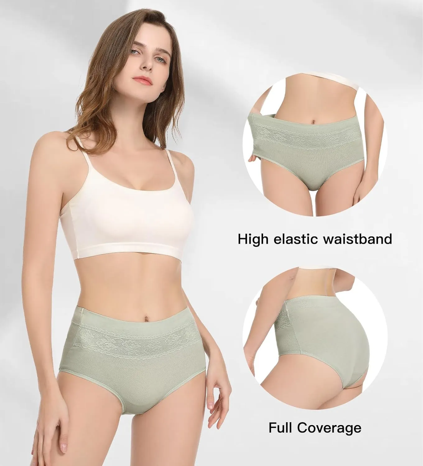 HAVVIS Women's Briefs Underwear Cotton High Waist Tummy Control Panties Rose Jacquard Ladies Panty Multipack