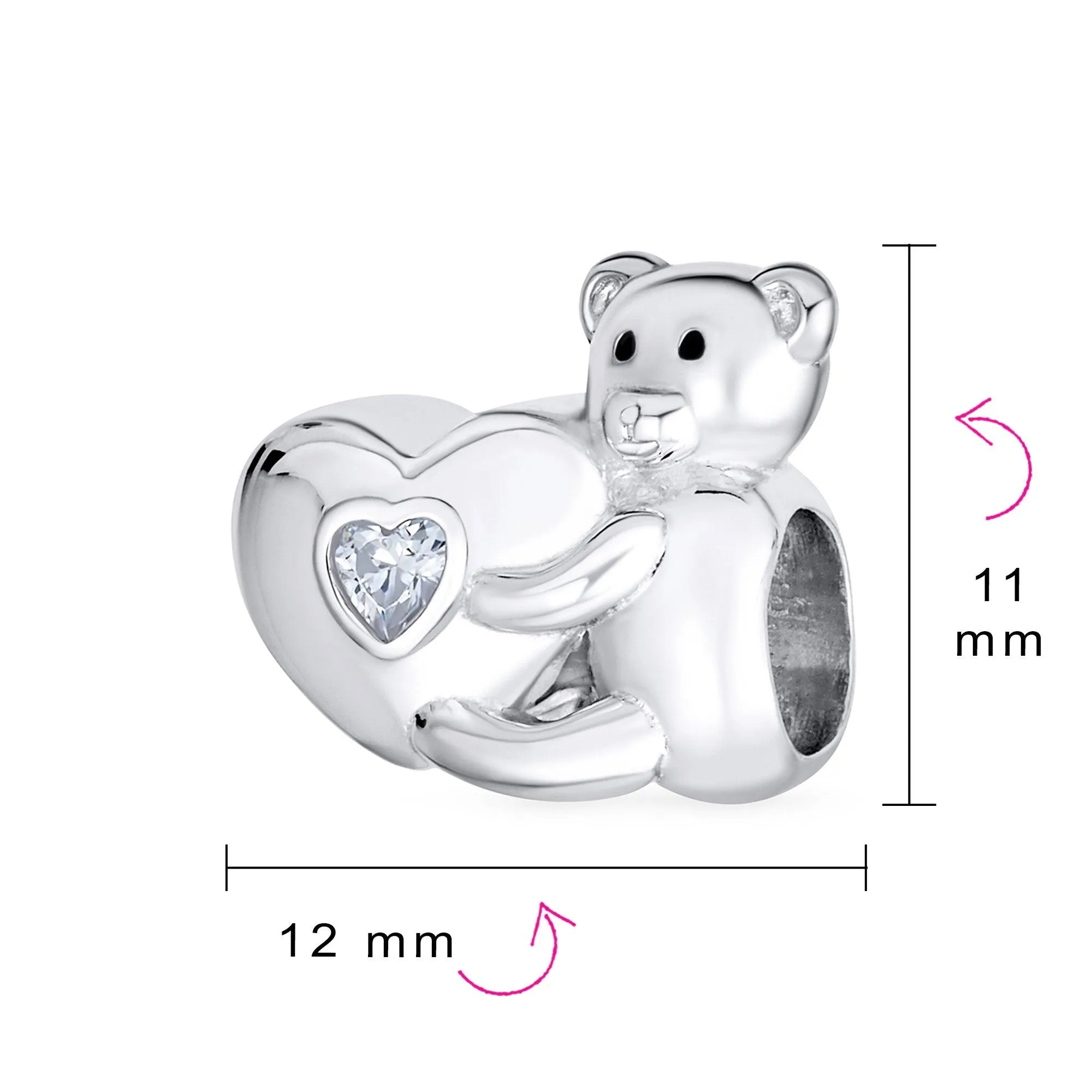 Heart & Stuffed Elephant Teddy Bear Hug Charm Bead 925 Sterling Silver