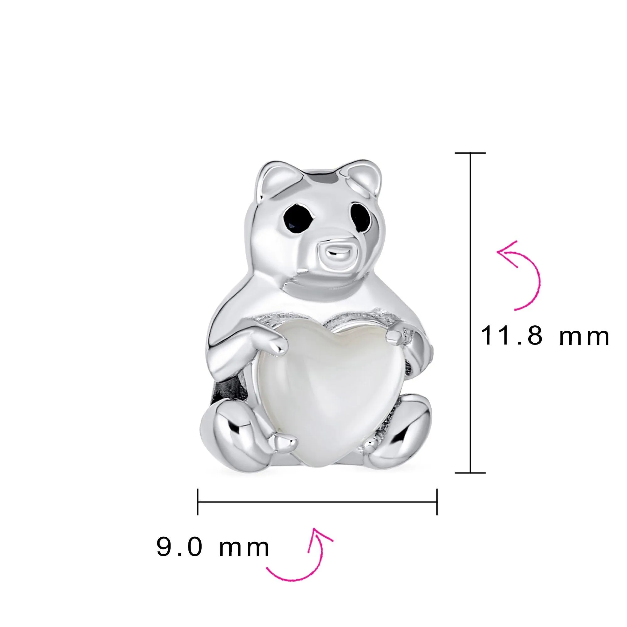 Heart & Stuffed Elephant Teddy Bear Hug Charm Bead 925 Sterling Silver