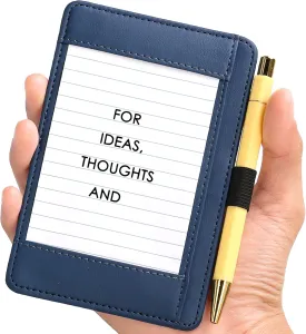 Index Card Holder 3 x 5 PU Index Card Wallet Portable Pocket Notepad Holder with 25 Lined Sheets Mini Note Card Holder Writing Case with Card Slot Note Card Case for Record Sports No Pen (Blue)