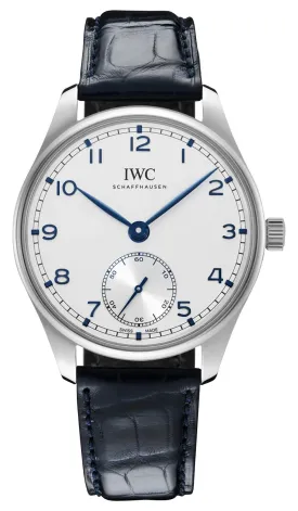 IWC Portugieser Automatic Stainless Steel Silver-Tone Dial Blue Leather Strap Mens Watch IW358304
