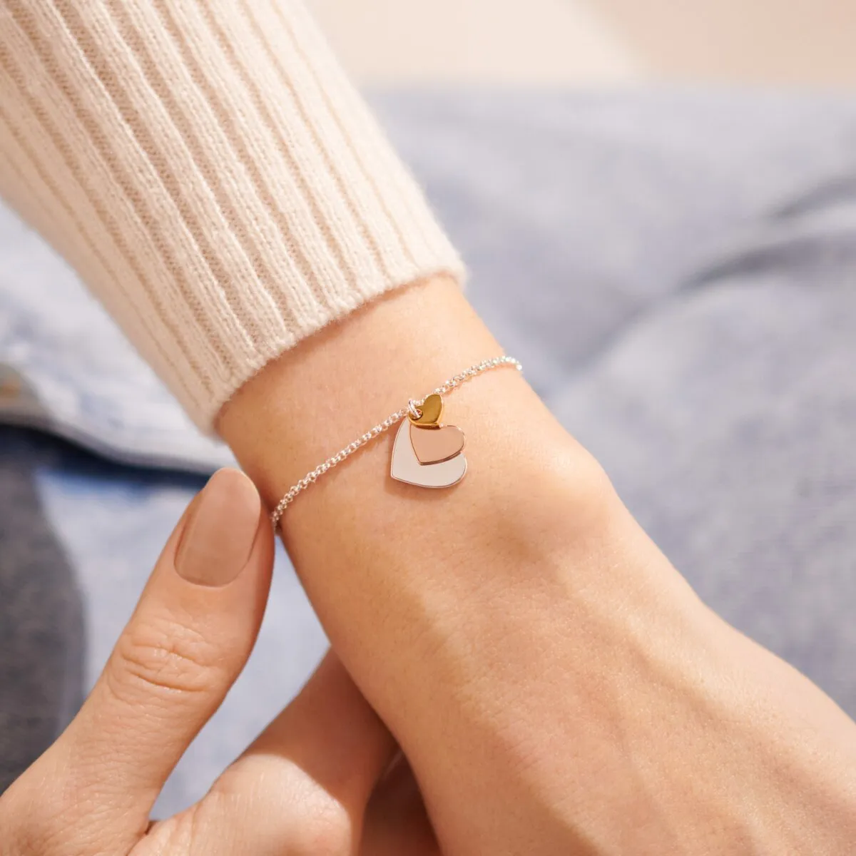 Joma Jewellery - Graduating Hearts Silver Rose and Gold Bracelet