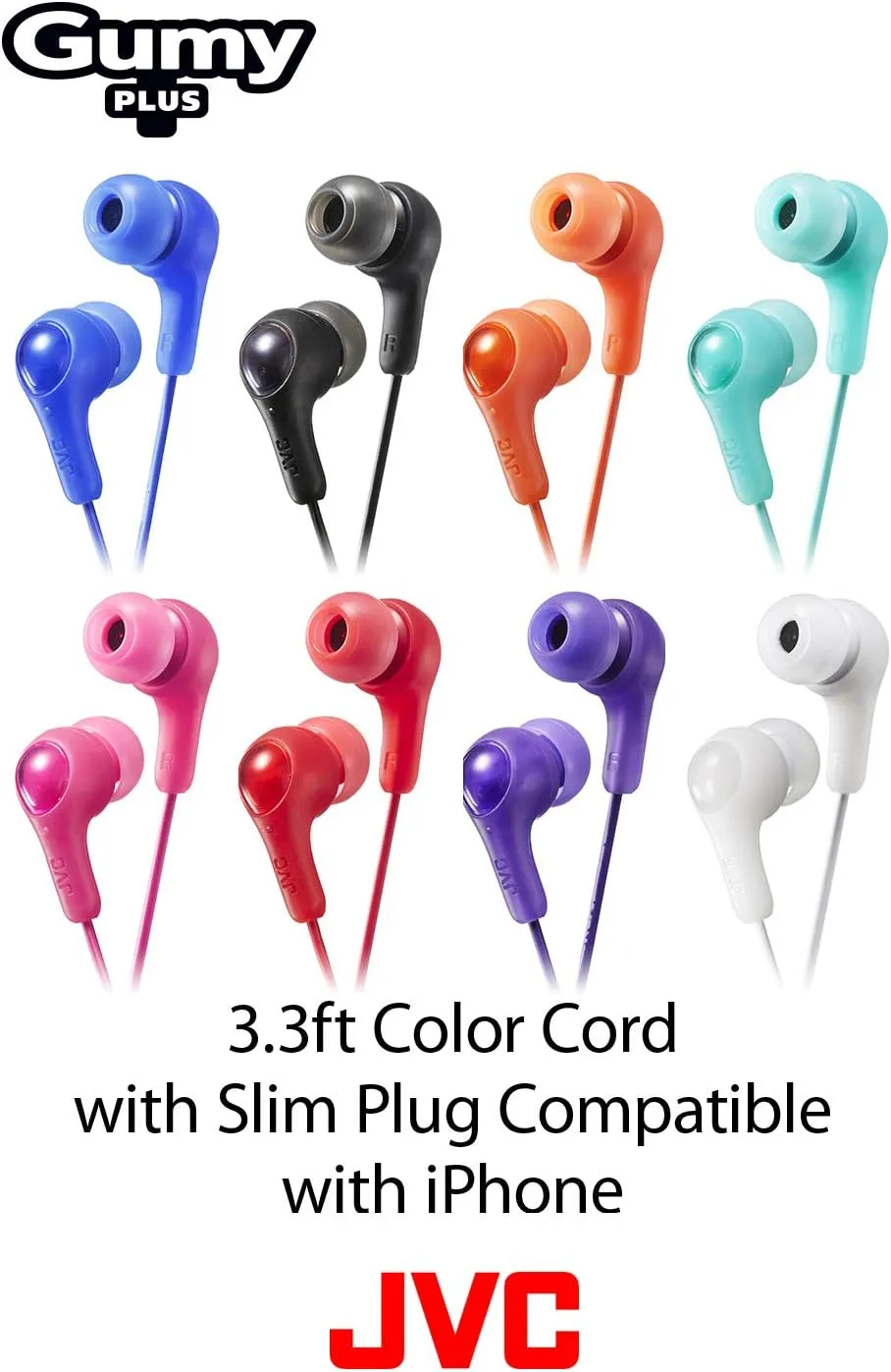 JVC Gumy in Ear Earbud Headphones, Powerful Sound, Comfortable and Secure Fit, Silicone Ear Pieces S/M/L - HAFX7P Pink, 1 Count (Pack of 1)